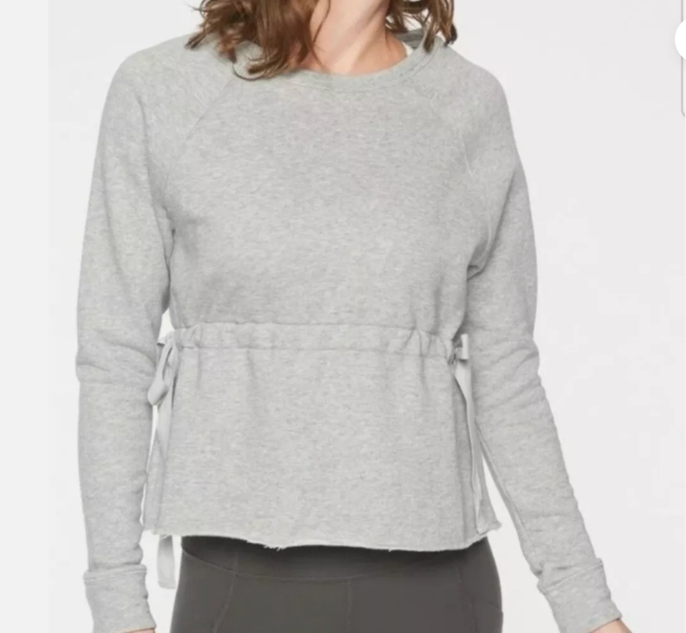 Athleta Studio Cinch Sweatshirt XS Gray Side Tie Pullover Long Sleeve